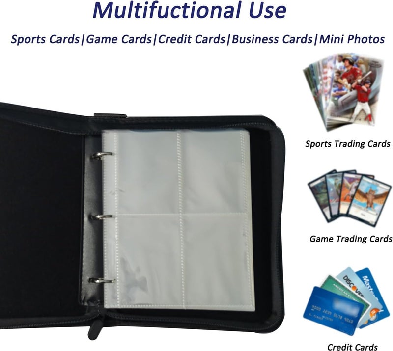 NUOSWEK Trading Card Binder 4 Pocket, 3-Ring Zipper 400 Pockets Binder with 50 Removable Sleeves，Card Holder Album for Trading Cards,MTG, TCG, Yugioh Cards (Cat Monster) - Image 5